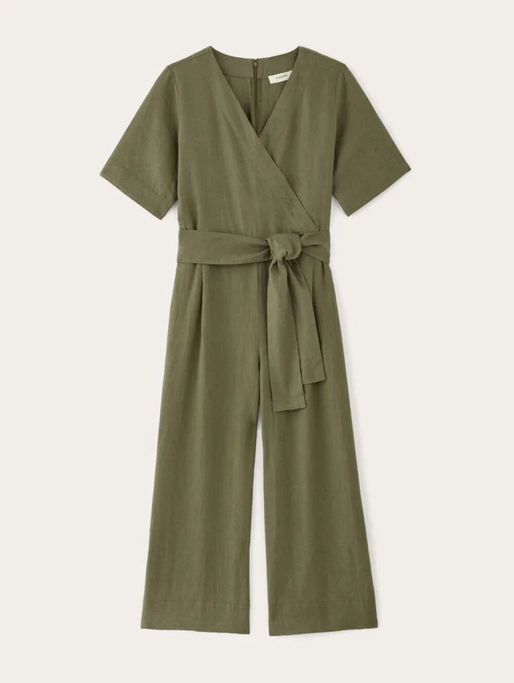 Everlane The Wrap Jumpsuit in Linen Kalamata Green Khaki Olive Size 2